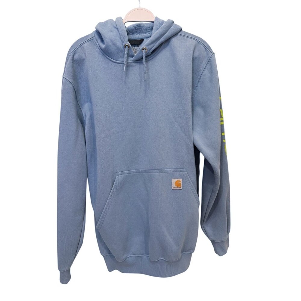 Carhartt K288 Hoodie Men's M Loose Fit Blue Neon Logo Sleeve TS02880M Workwear - Picture 1 of 9